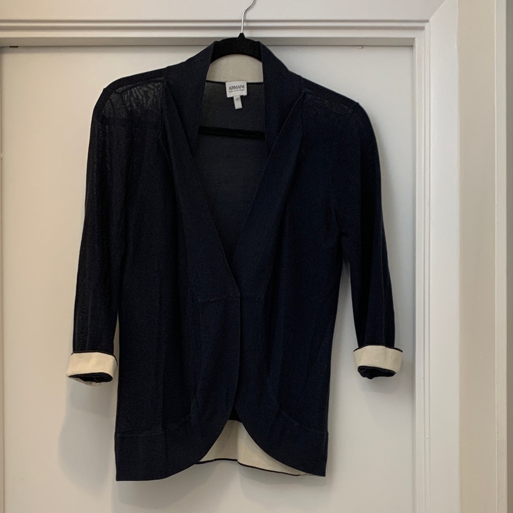 Armani Collezioni Navy Cardigan with Cream Trim